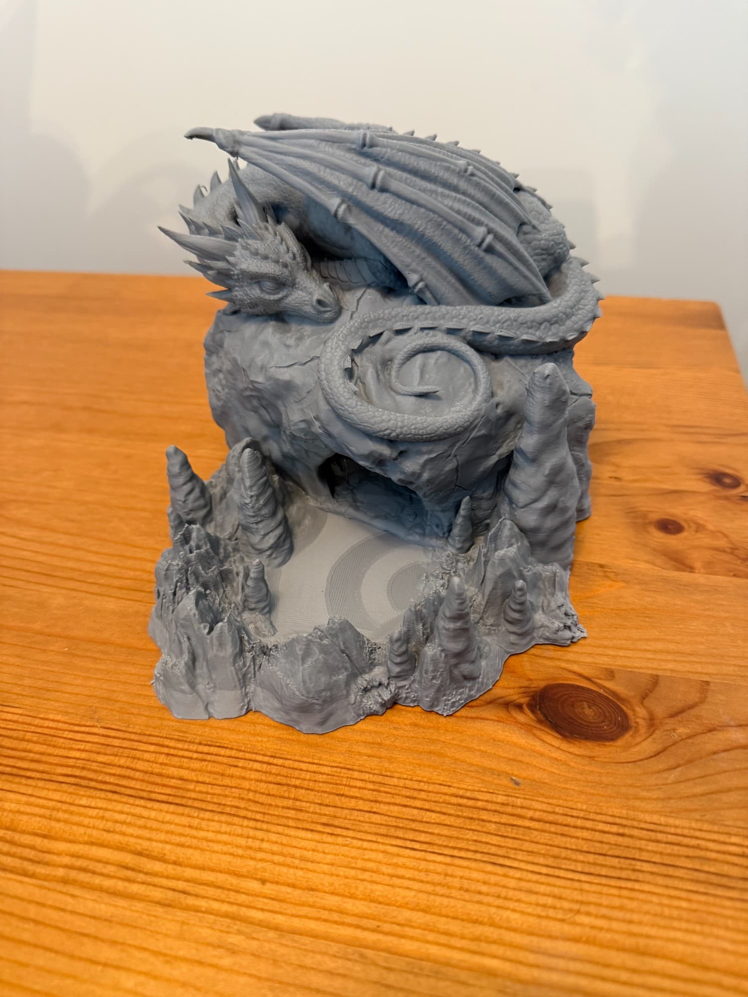 Sleepy Dragon Dice Tower printed in Matte Ash Gray